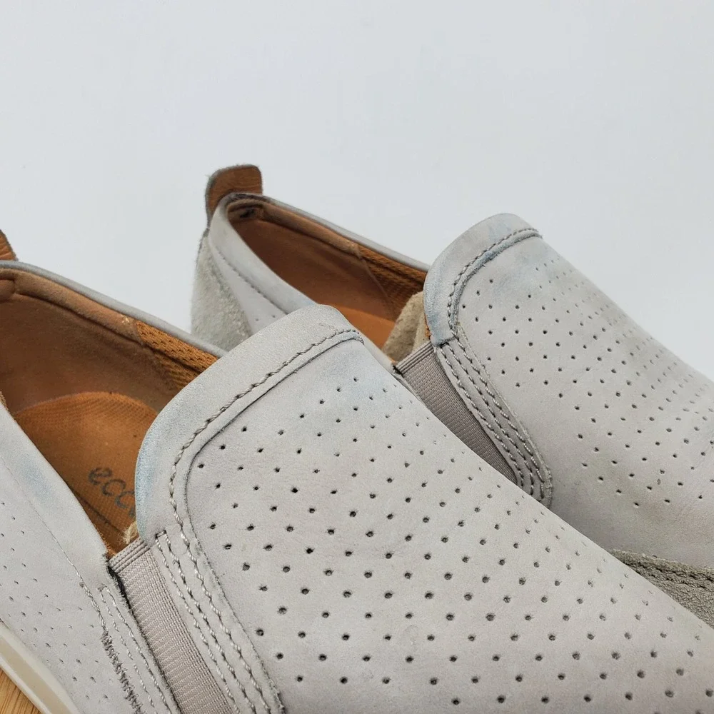 Ecco Collin 2.0 Shoes Mens 41 Beige Grey Slip On Loafer Comfort Sneaker 7-7.5 US